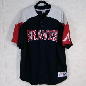 EC Majestic Genuine Merch Atlanta Braves RedWhiteBlue MLB Retro90βs Jersey SzXXL